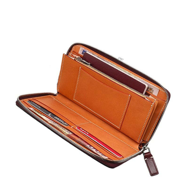 Echtes Leder Italienische Pflanzlich Gegerbte Oberschicht Rindsleder Herren Lange Brieftasche Reißverschluss Clutch Damen Multifunktional_voghion.com