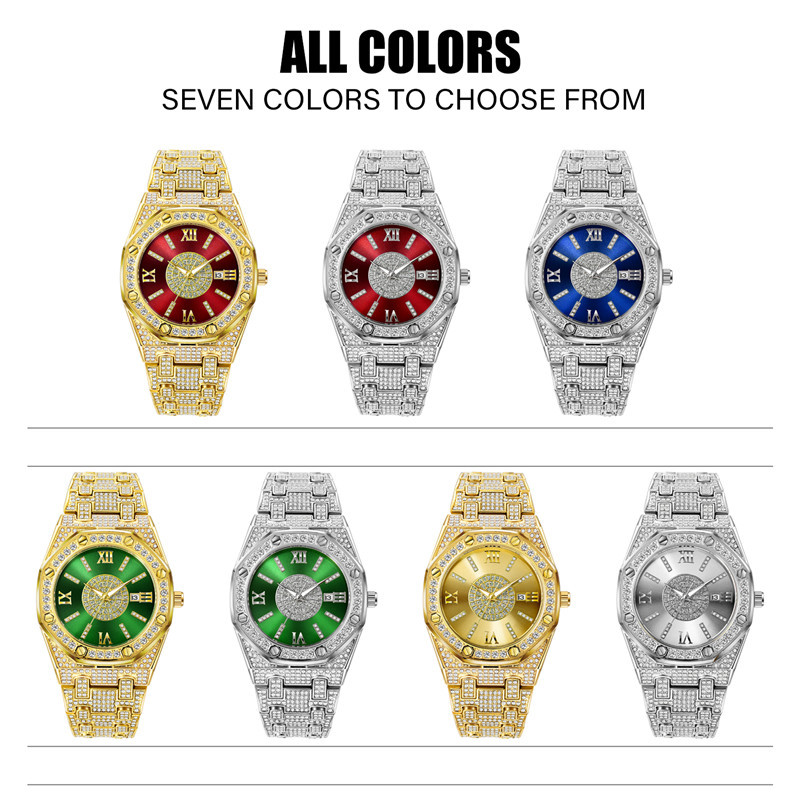 Gulddiamant Hiphop Legeringsband Datum Quartz Klockor För Herr_voghion.com