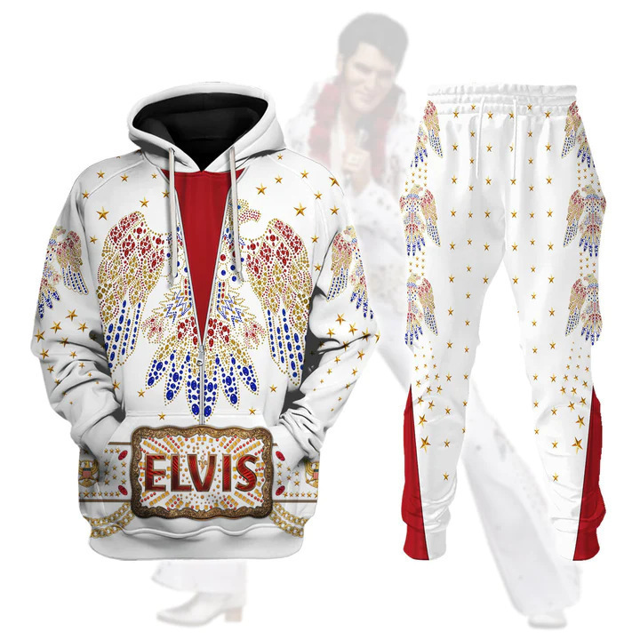 2023. aasta populaarne inimene Elvis Presley EIS esinemiskostüüm, COS kampsun, kapuuts, pikad püksid, meeste ja naiste_voghion.com
