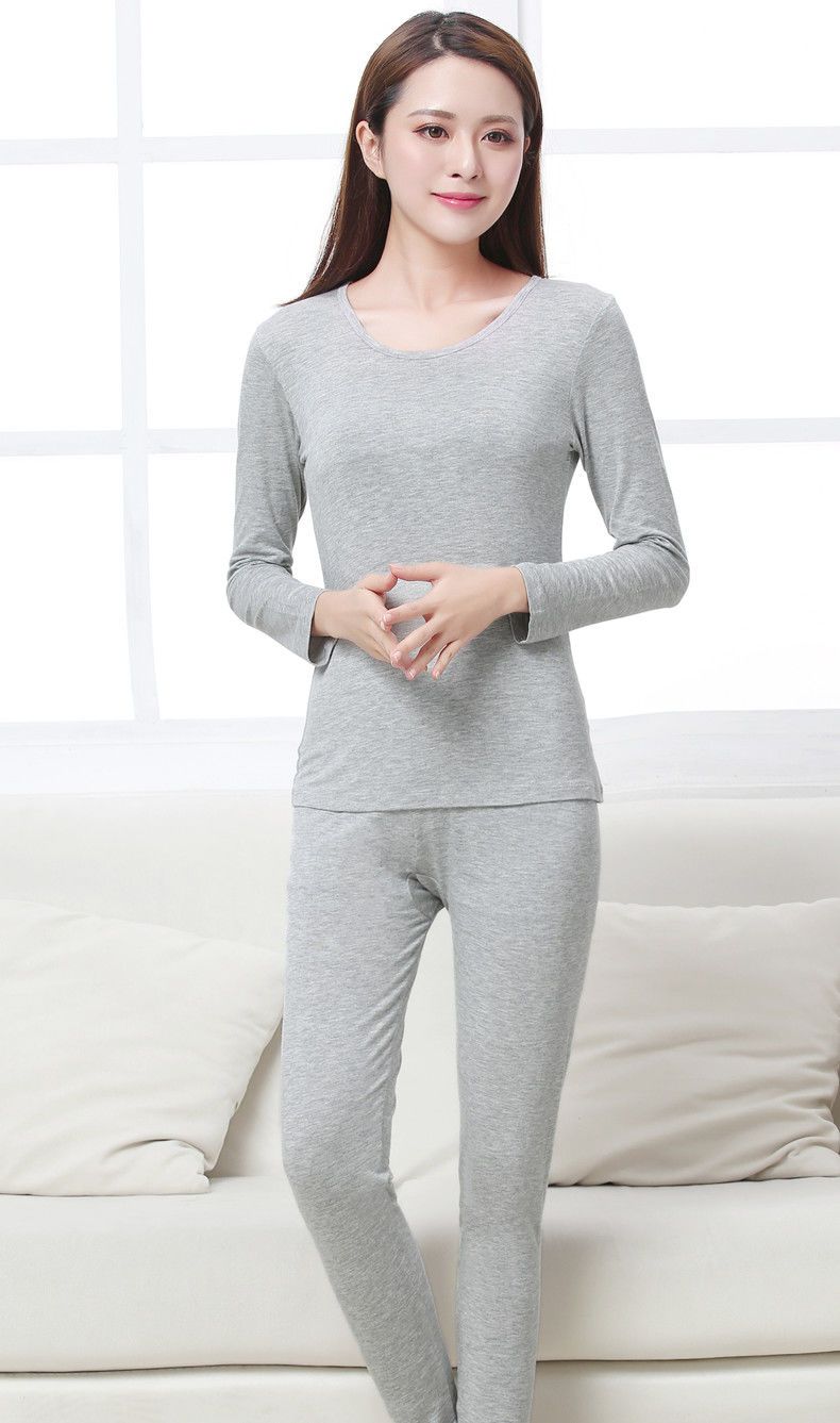 Damen Thermo Set Modal Langarm Base Shirt Herbst Winter Dünn Slim Fit Übergröße Reine Baumwolle Warme Unterwäsche_voghion.com