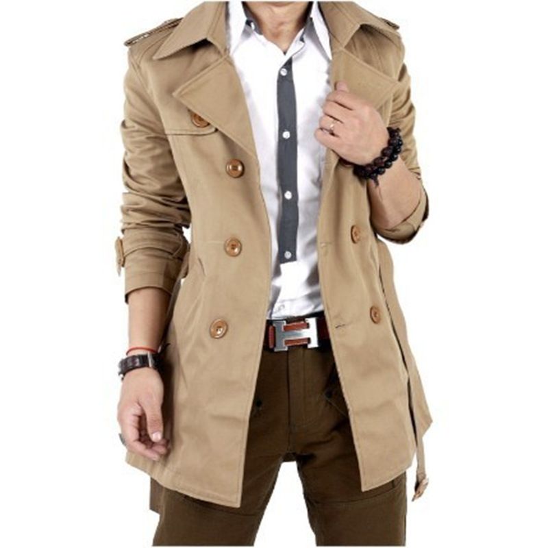 Jachetă nouă pentru bărbați, model coreean, cu două rânduri de nasturi, de lungime medie, la modă_voghion.com