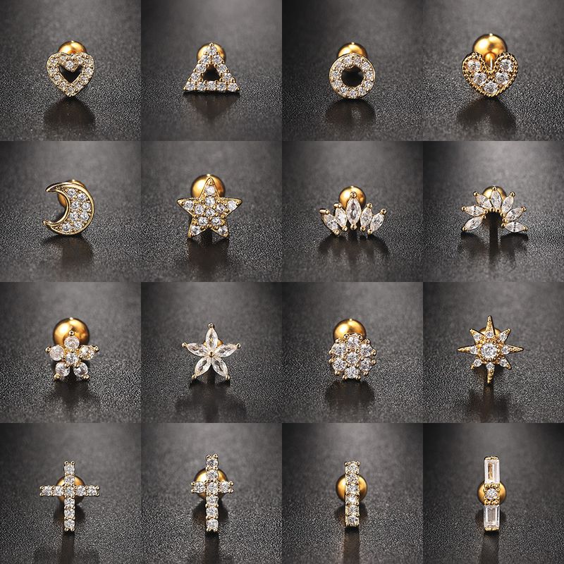 Orecchini - Garofani in acciaio inox per piercing con viti, capre piatte arricciate, orecchini, fiori, stelle,_voghion.com