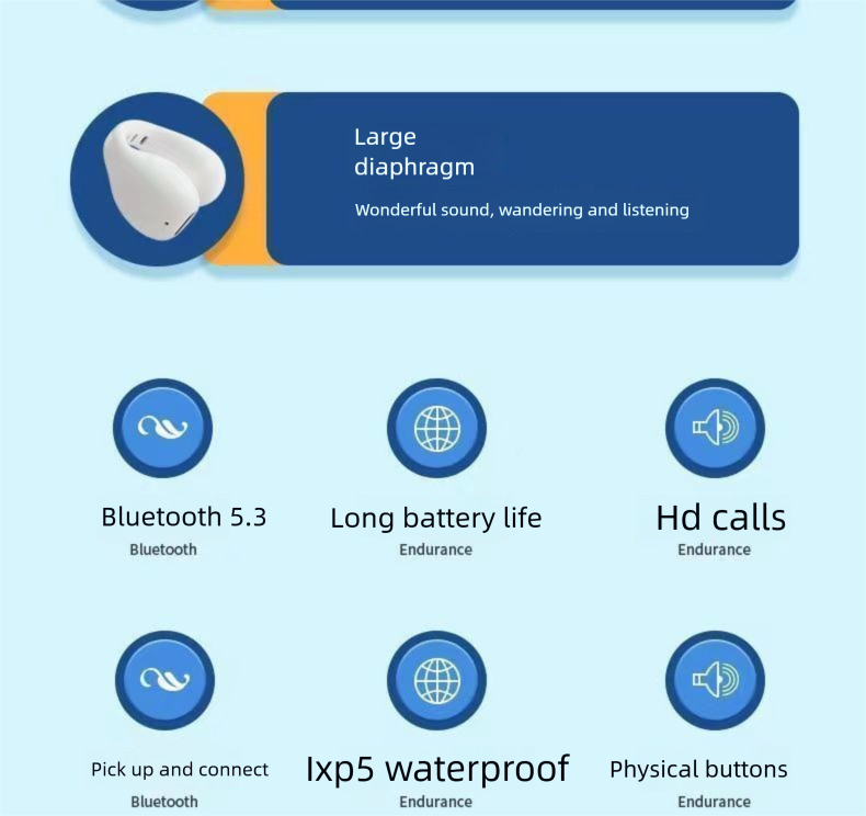 Cuffie a conduzione ossea Bluetooth wireless per sport e corsa, stile clip auricolare, non in-ear, batteria a lunghissima durata,_voghion.com