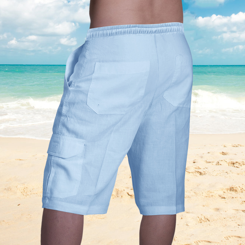 2022 nuovi pantaloncini di lino multitasche con lacci pantaloni da lavoro da spiaggia da uomo_voghion.com
