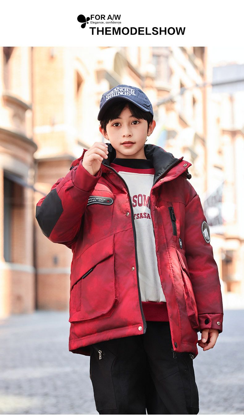 Mother & Kids Warm & Stylish Boys' Long Down Jacket With Hood - Soft Duck Feather Filling, High Waist Design, Winter Coat For Kids (Black, Beige)_voghion.com