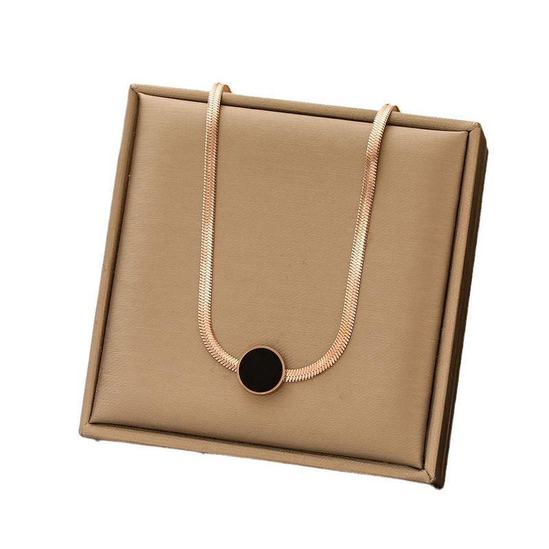Collana con osso di serpente a torta rotonda in acciaio al titanio, oro rosa e nero, collo corto, semplice catena per clavicola, accessori hip-hop_voghion.com
