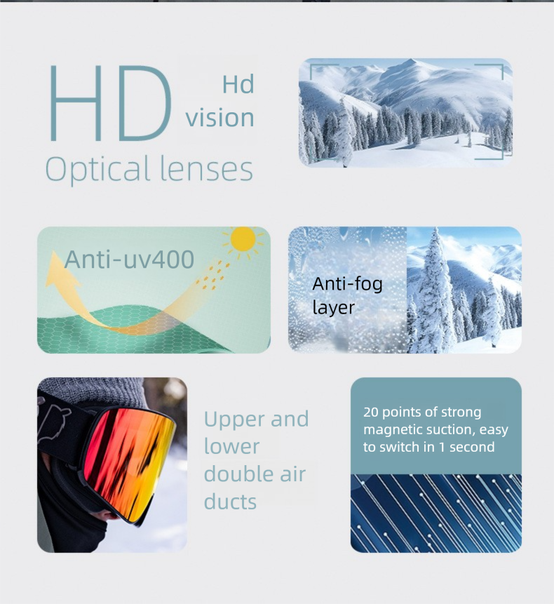 TERROR Spectrum Magnetic Ski Men Professional Lenticular Goggles For Women Anti-Fog Snowboard And Skiing Prescription_voghion.com
