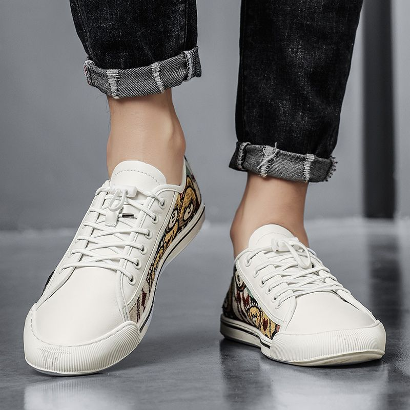Nova tendência versátil baixo top board estudante sola macia couro genuíno preto sapatos casuais_voghion.com