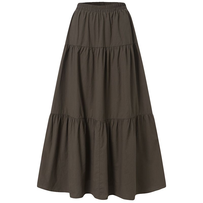 Women's ruffled casual skirt Plain skirt Vintage style pleated skirt_voghion.com