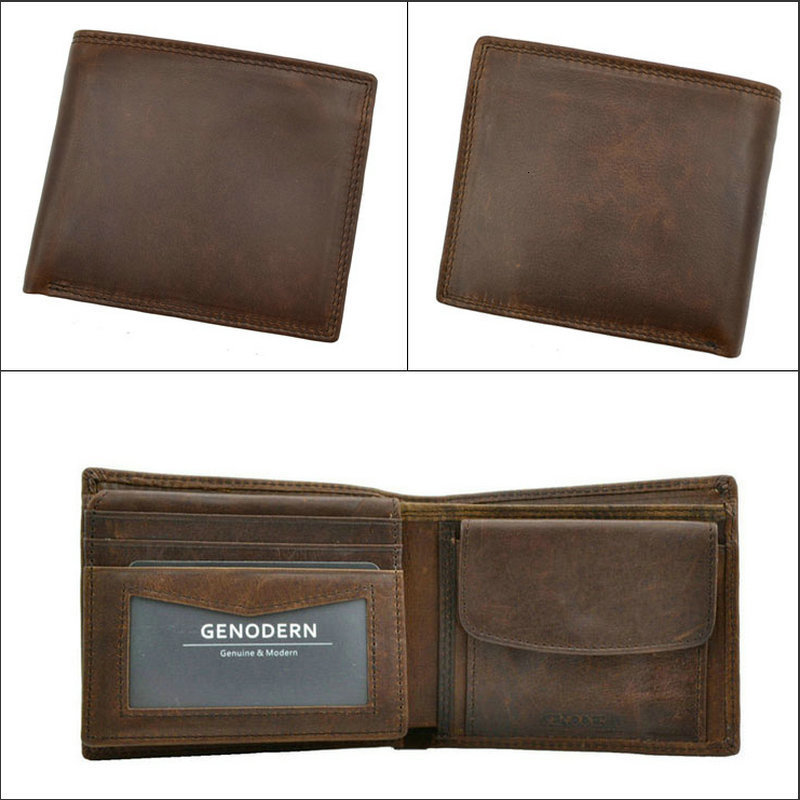 GENODERN Cow Leather Men Wallets with Coin Pocket Vintage Male Purse RFID Blocking Genuine Leather Men Wallet with Card_voghion.com