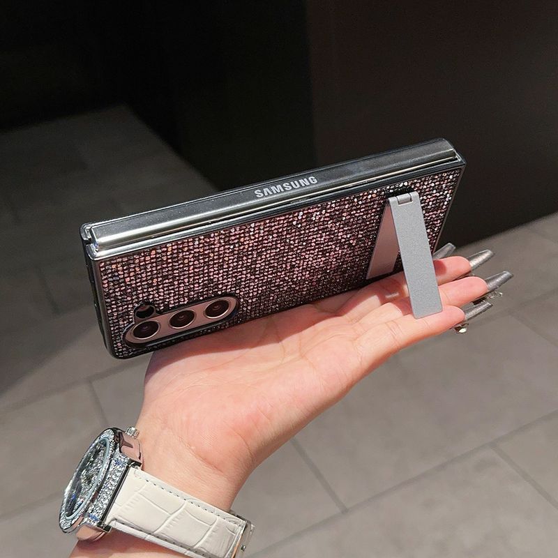 For Samsung Galaxy Z Fold 3 4 5 6 Luxury Glitter Sequins Metallic Stand Phone Case Cover_voghion.com