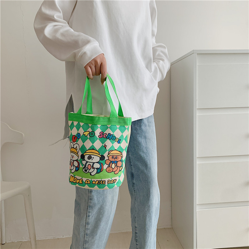 Grazioso secchiello per graffiti Instagram stampato cilindro tela Bento stile coreano ragazza pranzo portatile borsa per la mamma_voghion.com