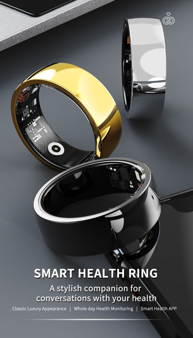 R09M Fashion Stainless Steel Smart Ring Heart Rate Blood Oxygen Pressure Monitor Intelligent Finger Ring IP68 Waterproof Rings_voghion.com
