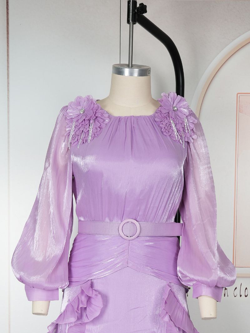 Plus-Size Floral Maxi Dress – Elegant Ruffle Sleeve Chiffon Dress With 3d Embroidery, High Waist & Flowy Hem, Women’S Formal Evening Gown_voghion.com