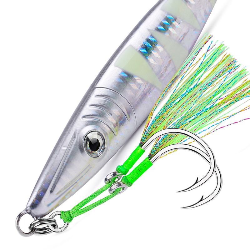 Sea Boat Slow Jigging Iron Plate Double Bright Wire Lure Bait With Hair Hook Fishing Gear Accessories 2 Pairs/Pack_voghion.com