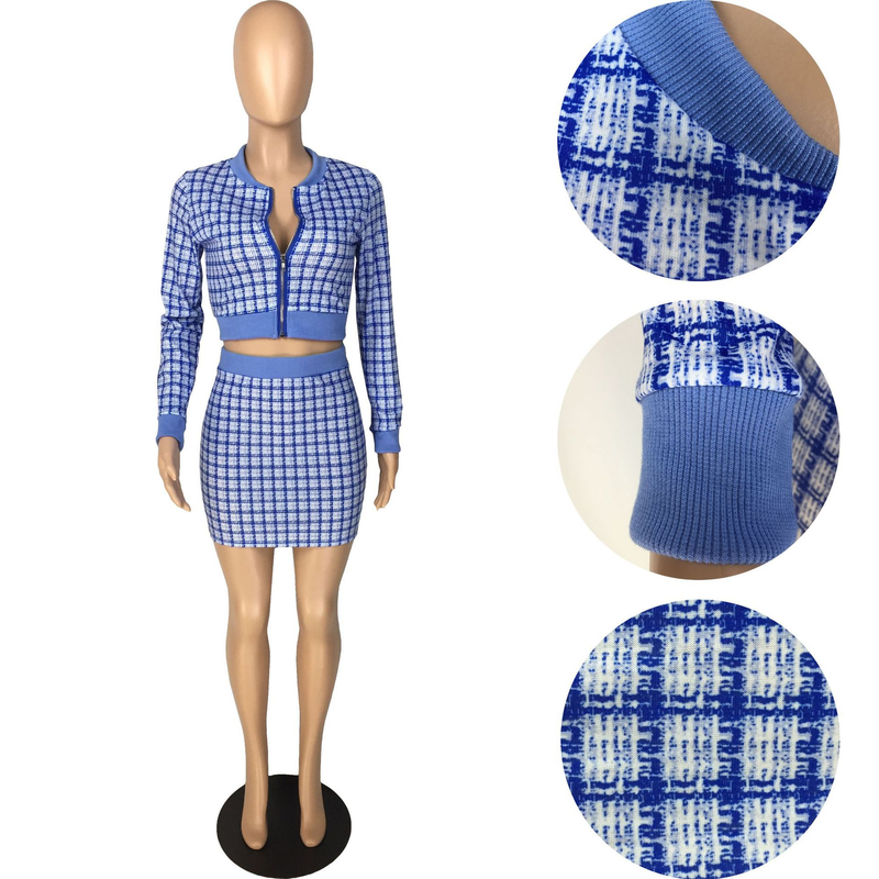 Abito da donna in due pezzi a maniche lunghe filettato stampato stampato alla moda in stile piccolo profumo_voghion.com