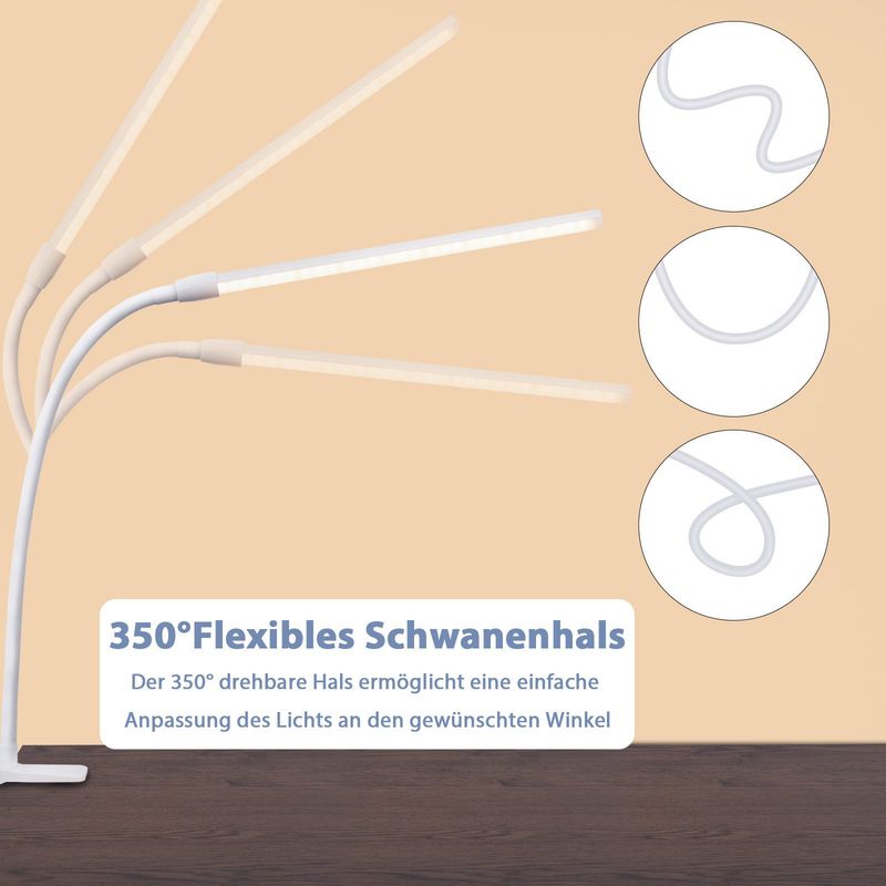 Glitzerlife Schreibtischlampe LED Klemmbar - 5W Weiß Tageslichtlampe Mit 3 Farbtemperatur Und 5 Helligkeitsstufen Mit USB Arbeitsplatzleuchte Klemmlampe Für Büro_voghion.com