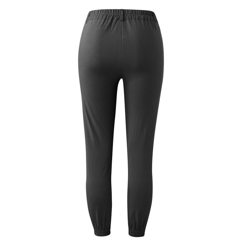 hot selling Forår Sommer Dame Lommeknap Design Højtalje Slank Mode Kvinder Casual Pencil Bukser Ankellængde_voghion.com