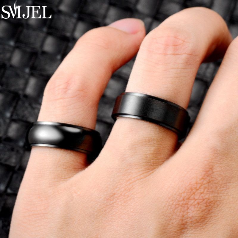 2025 Neuheiten Punk Black Anxiety Fidget Spinner Ringe für Männer Glatter mattierter Edelstahl Spinning Drehbarer Ring Anti Stress_voghion.com