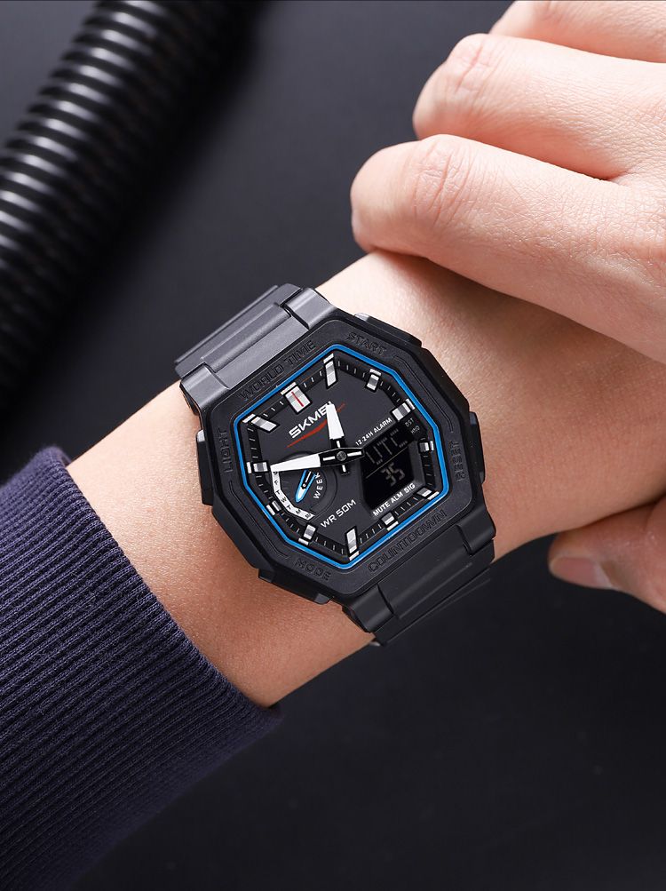 Orologio elettronico digitale con display luminoso, sportivo, al quarzo, con 5 allarmi, per uomo e donna, impermeabile, con ora mondiale._voghion.com