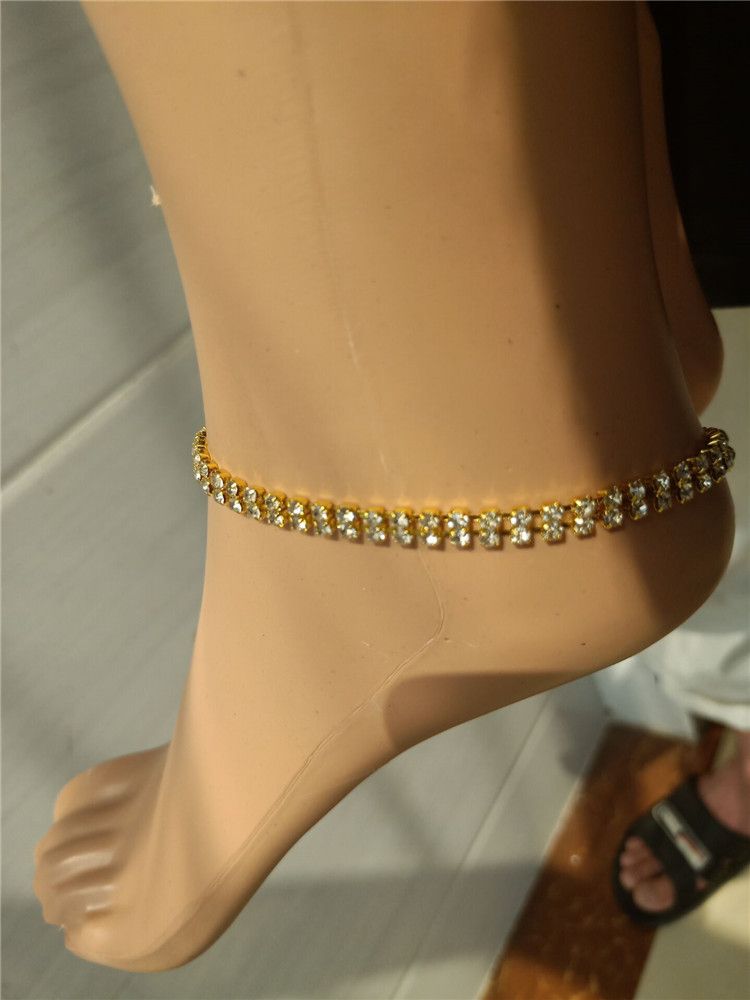 Brățară nouă cu diamante, două rânduri de diamante, lanț simplu cu diamant flash, bijuterii mici cu diamante pentru picior_voghion.com