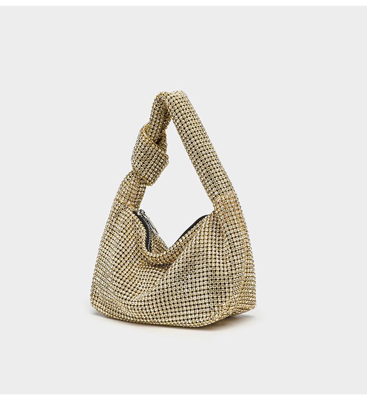 Full For Women New Style Inlaid Diamond Bucket A-grade Rhinestone Chain Handheld Single Shoulder Twist Knot Bag_voghion.com