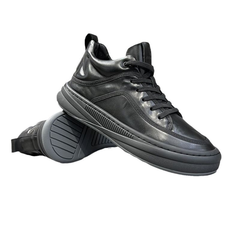 Single Shoe Spring Style Genuine Leather British Trend Versatile High Top Casual Board Zhongbang Boots Men's Black Clown_voghion.com