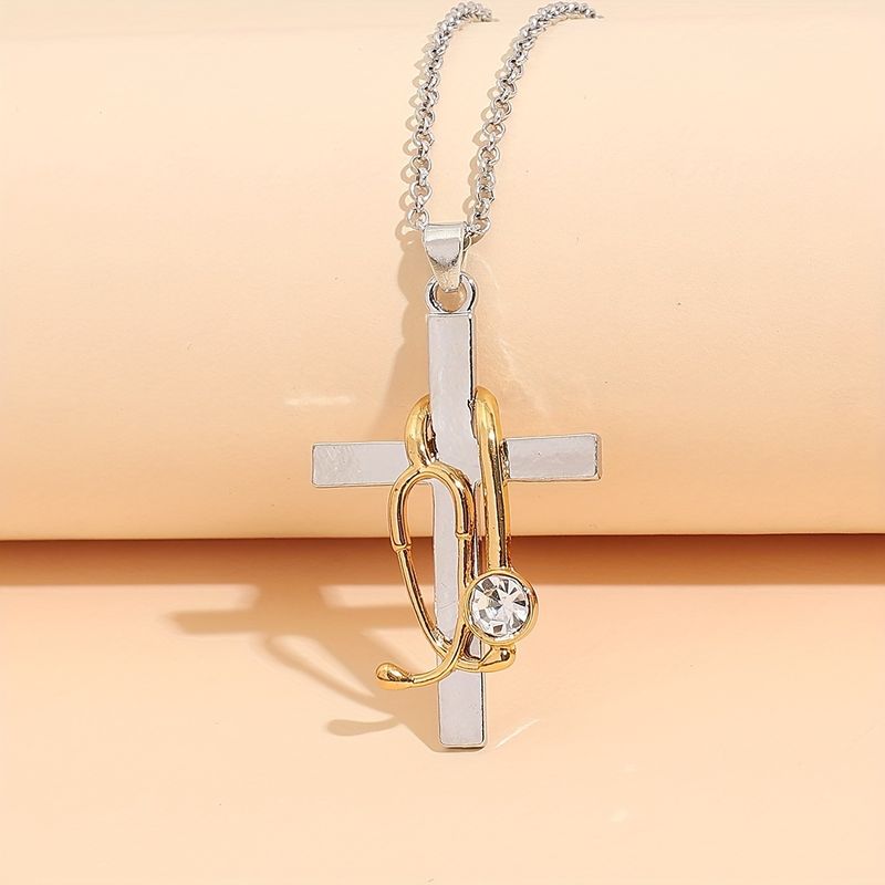 Collana con ciondolo a forma di croce con stetoscopio creativo e alla moda, regalo per donne, infermiere e dottori._voghion.com
