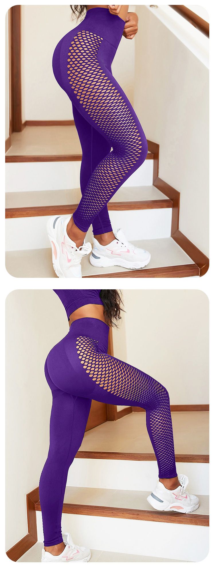 Fitnesa tērps, bikses, sieviešu sporta legingi ar augstu vidukli un gurnus paceļoši, adīts bezšuvju jogas kostīms_voghion.com