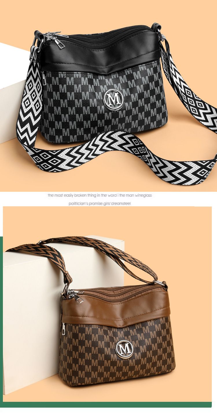 Borsa a tracolla in PU stampato alla moda con tripla cerniera - Leggera e spaziosa per gli oggetti essenziali di tutti i giorni | Design minimalista in marrone, beige, nero_voghion.com