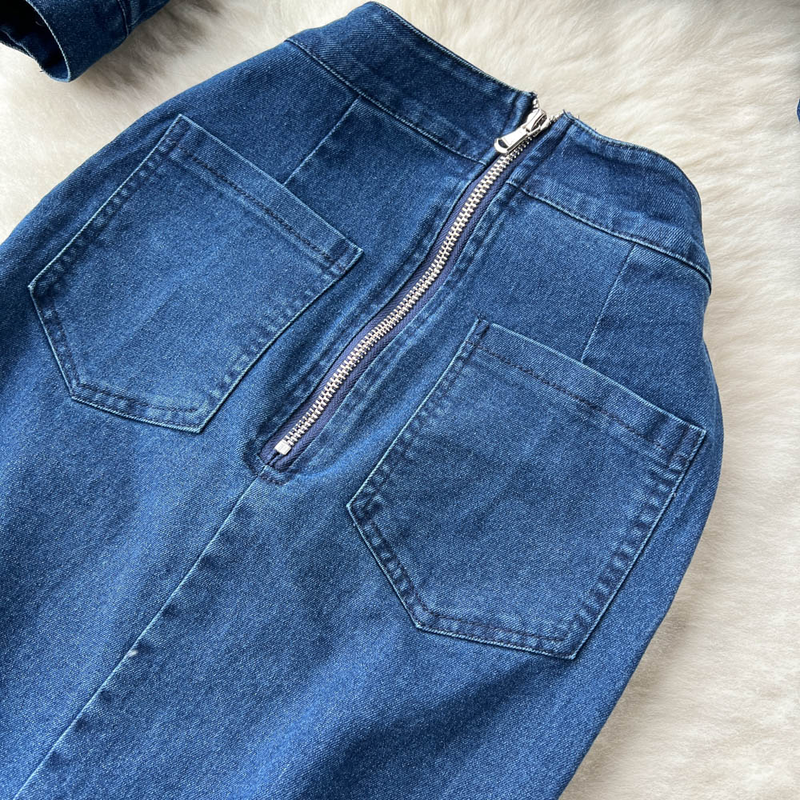 Women's Lace Doll Collar Denim Jacket + Medium-length Hip Skirt Two-piece Suit_voghion.com