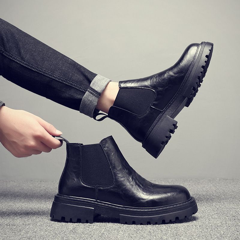 Martin Boots Herren High-Top Lederschuhe Wind Dickbesohlte Erhöhte Samt Schwarz Lokomotive Jungen Weiche Leder Mittelhohe Stiefel_voghion.com