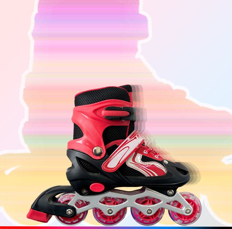 Set completo di pattini a rotelle in linea regolabili e lampeggianti per bambini, pattini da ghiaccio per ragazzi e ragazze_voghion.com