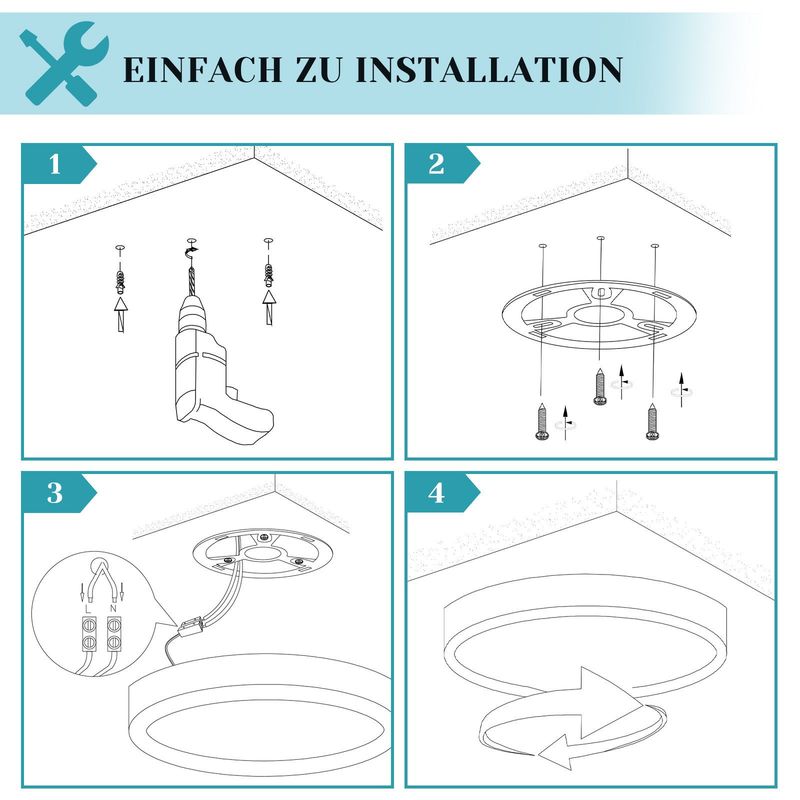 Glitzerlife Deckenlampe LED Deckenleuchte Flach - Ø18cm Badezimmerlampe 15W Küchenlampe Rund 4000K Flurlampe Bad Deckenbeleuchtung Klein Schlafzimmerlampe_voghion.com