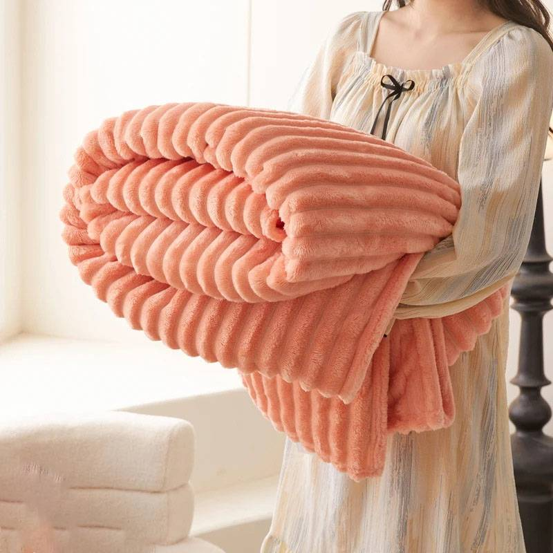 Pure Color Rabbit Plush Drawstring Blanket Single Layer Thick Magic Velvet Single Double Blanket_voghion.com