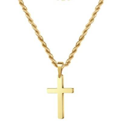 Gold cross titanium steel necklace men's personality hip hop double layer stacking necklace jewelry_voghion.com