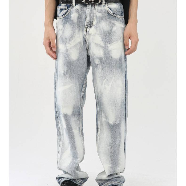 Men's Clothing New Product Tie Dye Jeans Retro Loose Straight Trousers_voghion.com