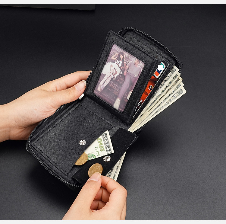 Men's Wallet Card Cases Wallet Men's Short Style Men's Retro Multi-function Anti-theft Swipe Clip Zipper Change_voghion.com