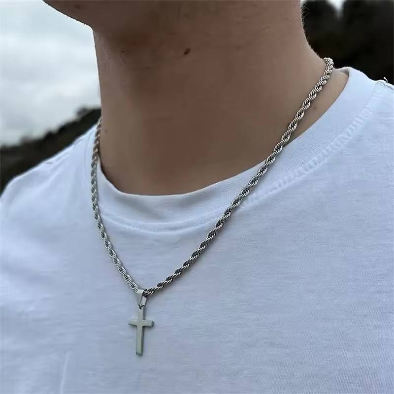 Unisex nerūsējošā tērauda krusta kulona kaklarota - minimālisma zelta hiphopa rotaslietas vīriešiem un sievietēm_voghion.com