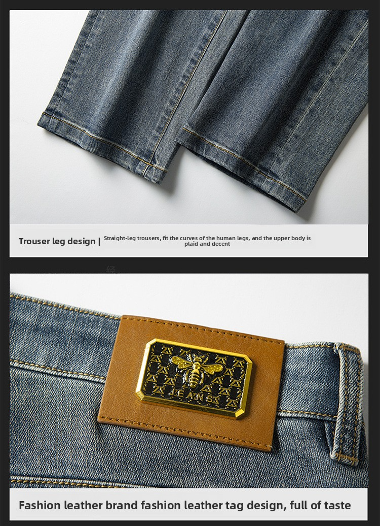 Jeans haut de gamme, produits européens, pantalons pour homme, broderies tendance printemps-été, pantalon slim droit en denim léger et extensible_voghion.com