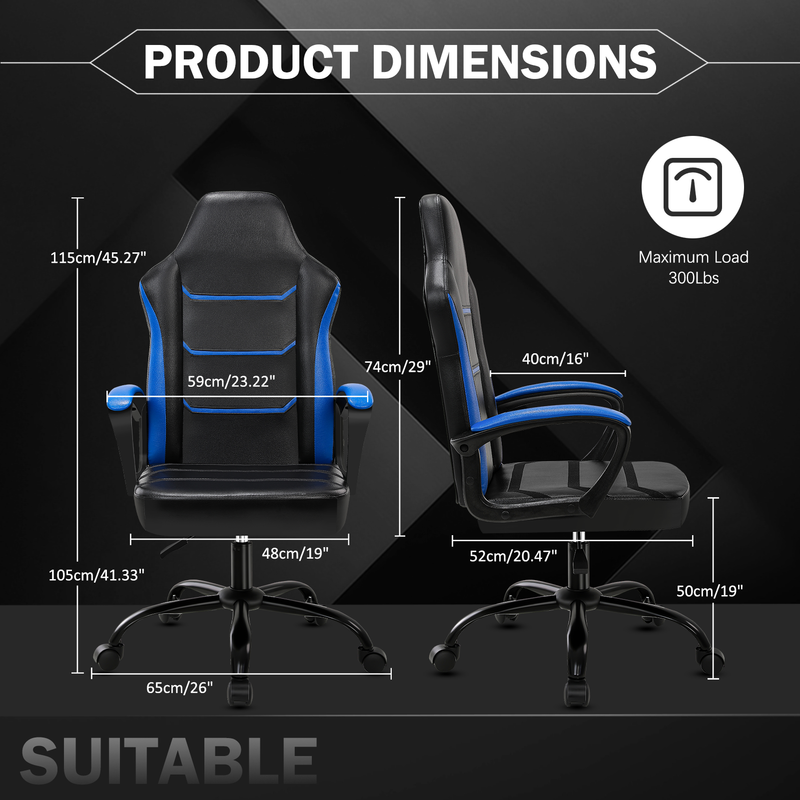 Gaming-Stühle mit Fußstütze, ergonomischer Gaming-Computerstuhl für Erwachsene, Bürostuhl aus PU-Leder, höhenverstellbare Stühle mit Rädern, 360 ° drehbar_voghion.com