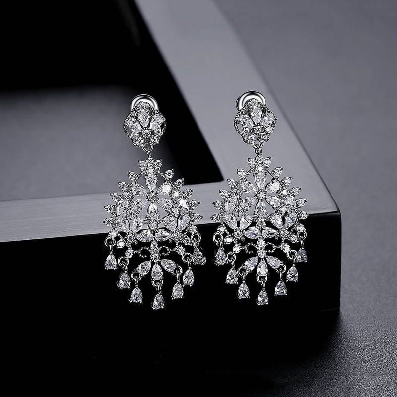 Women's Jewelry Elegant Long Drop Earrings With Zircon Stones For Evening Parties, Geometric Design, Dangle Earrings For Women_voghion.com
