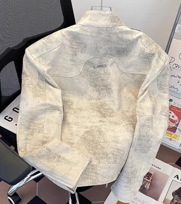 Giacca da motociclista decostruita – Cappotto unisex in similpelle all'avanguardia con spalline e cerniere in metallo (M-2XL, nero/bianco, vestibilità retrò oversize)_voghion.com