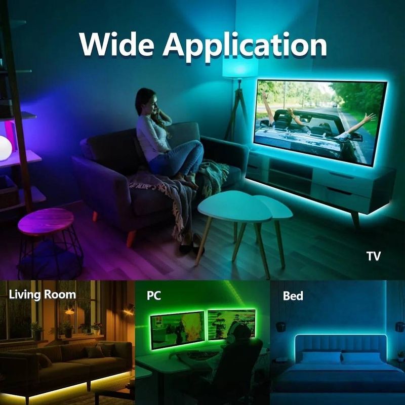 Tira de luces LED RGB de 5 V con control remoto de 24 teclas: barra de luz USB inteligente que cambia de color para retroiluminación de TV, juegos y decoración del hogar._voghion.com