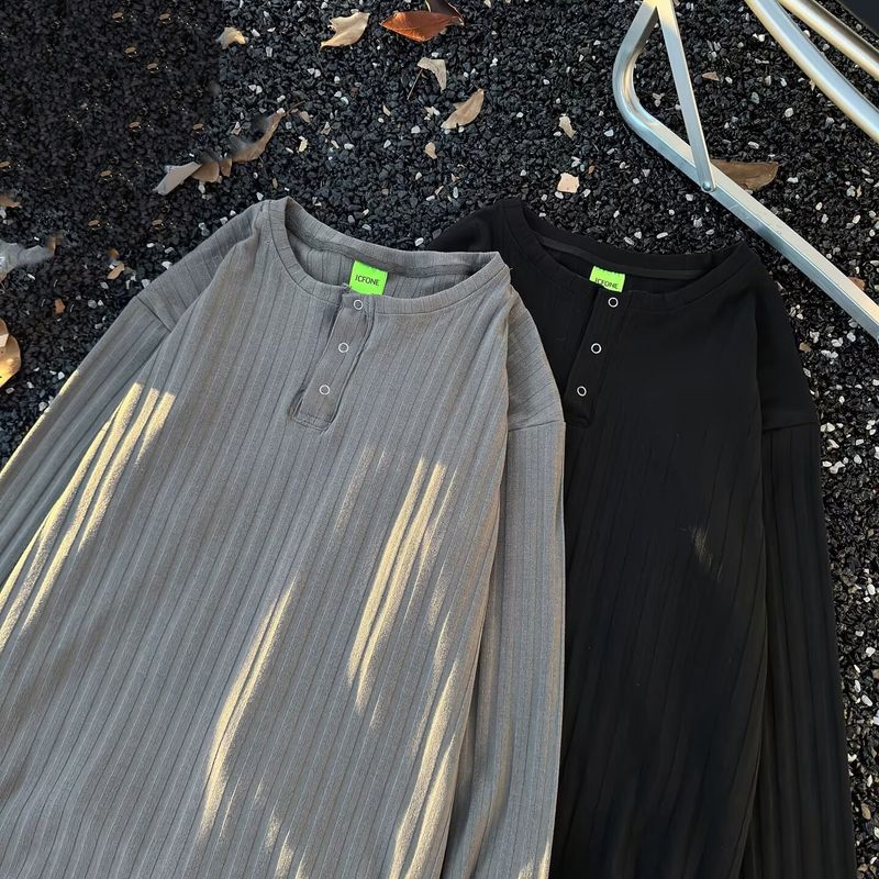 Men’s Retro Shirt – Streetwear Style, Embroidered Lettering, Half-Zip Design (M-3XL, Striped, Lightweight)_voghion.com