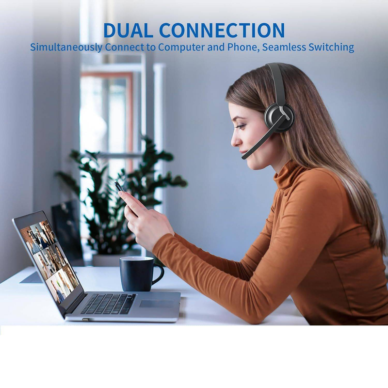 EH11 Wireless Bluetooth 2.4G Business Headset With AI Noise Cancellation & Call Alerts, Comfortable Over-Ear Design For Office & Remote Work_voghion.com