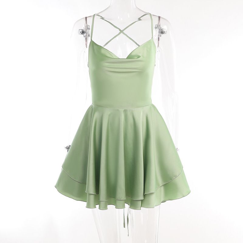 Damenbekleidung sexy Taschenkragen rückenfreies Trägerkleid Temperament heißes Mädchenkleid kurzer Rock_voghion.com