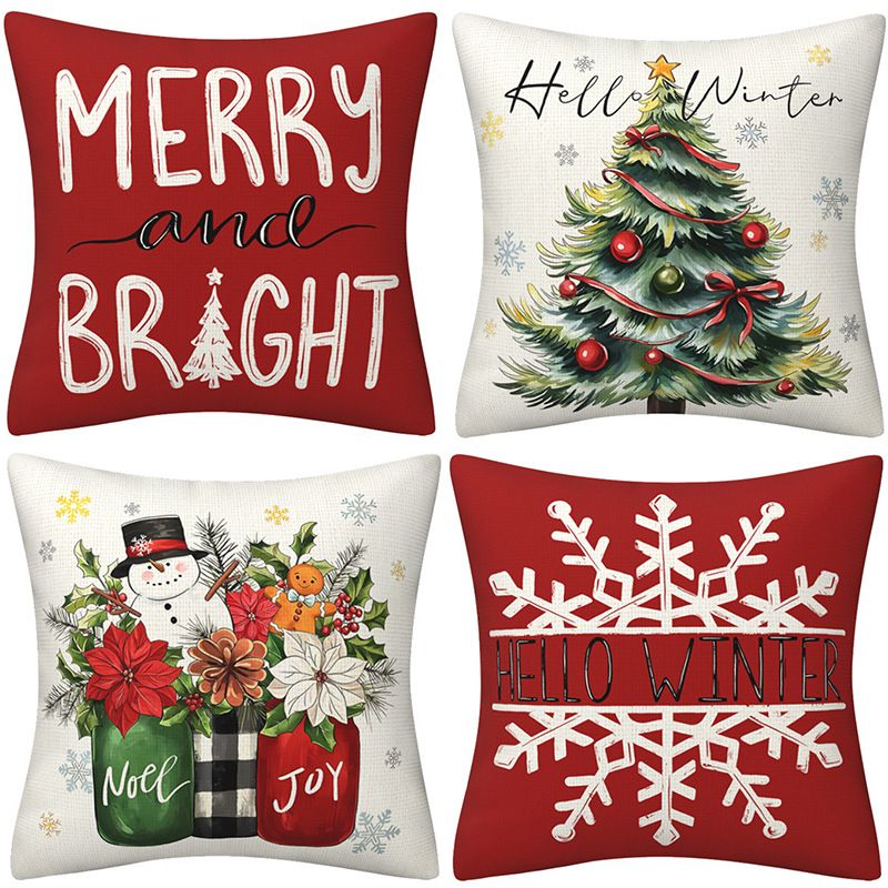 Set di federe per cuscini natalizi a forma di pupazzo di neve - 45x45 cm, fodere decorative per cuscini natalizi per divano, letto, festa_voghion.com
