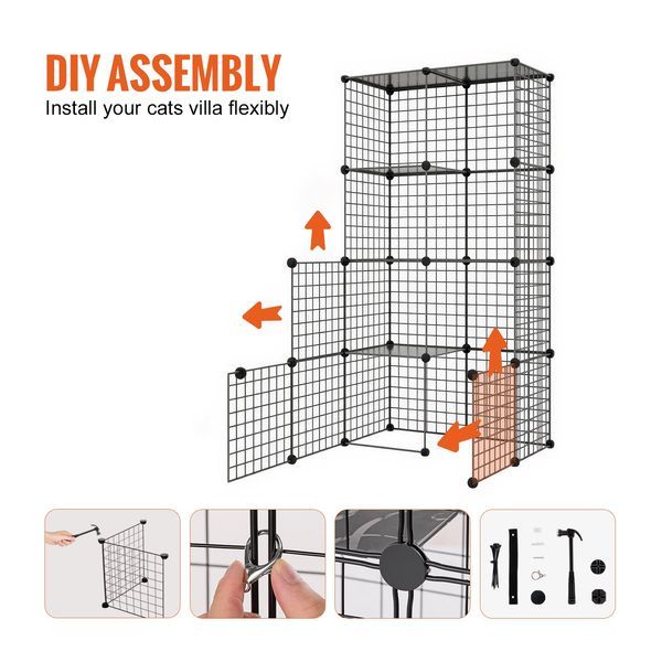 Large 4-tier Cat Cage 41 X 14 X 55' Metal Wire Cat Enclosure With Hammock_voghion.com