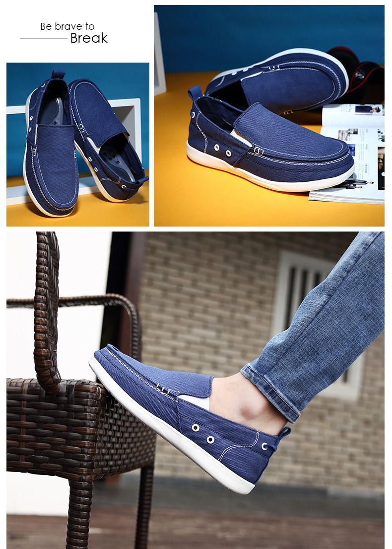 Canvas loafers Spring summer breathable men's casual shoes over feet_voghion.com